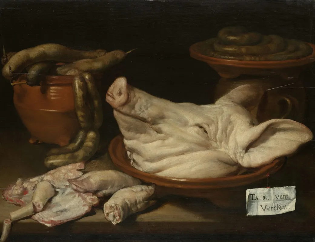 Still Life With Pigs Head Pigs Knuckles And Sausage Wall Art by Monogrammist JVR - High-Resolution Digital Print