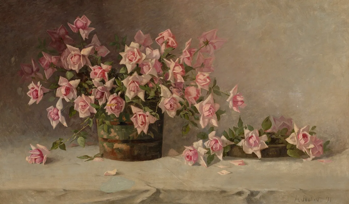 Still Life With Pink Roses Wall Art by Amédée Joullin - High-Resolution Digital Print