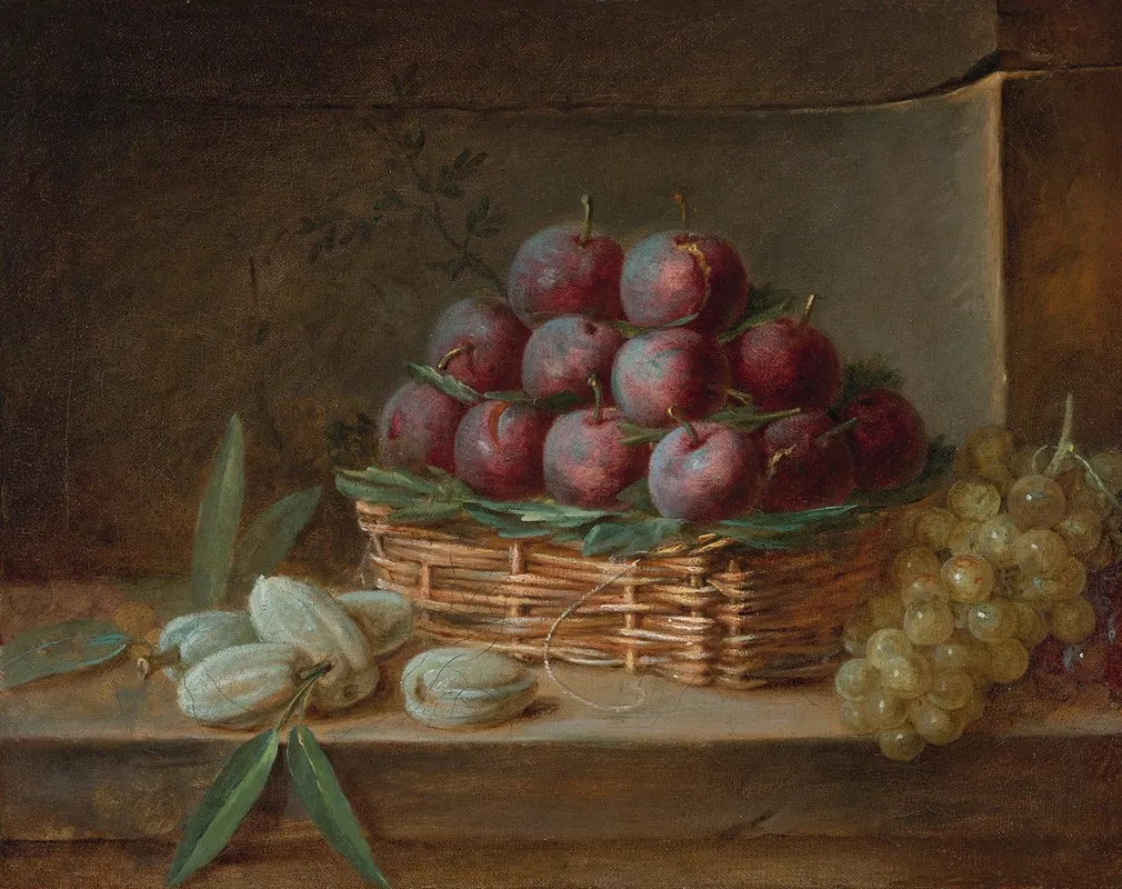 Still Life With Plums Almonds And Raisins Wall Art by Henri-Horace Roland Delaporte - High-Resolution Digital Print