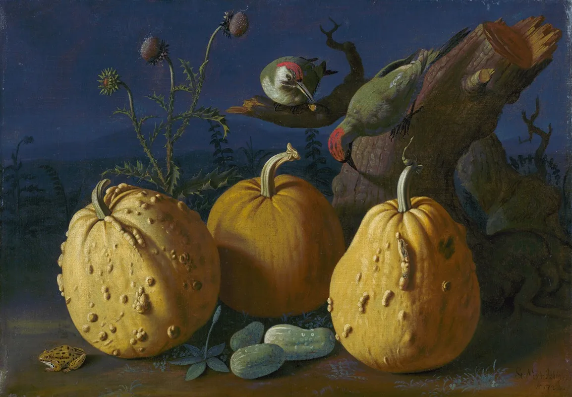 Still Life With Pumpkins And Cucumbers Wall Art by Štefan Michal-Vörös Izbighy - High-Resolution Digital Print