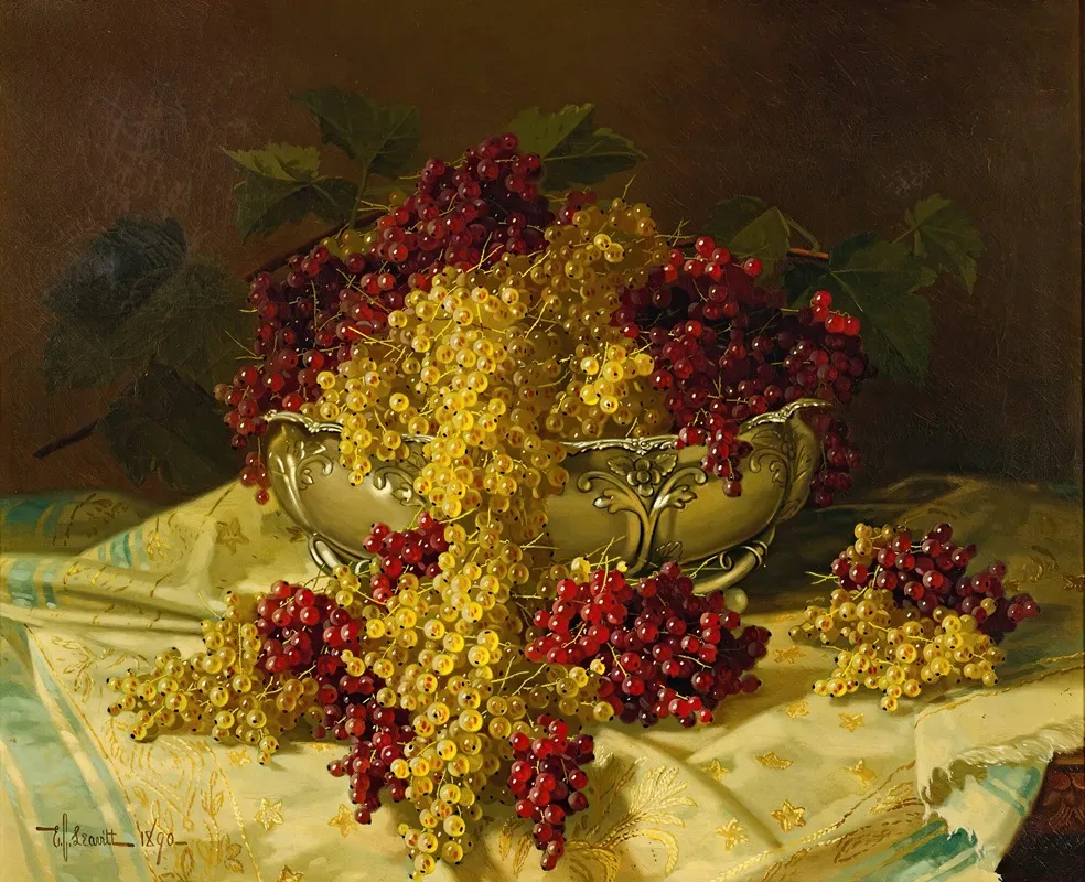 Still Life With Red And White Currants Wall Art by Edward Chalmers Leavitt - High-Resolution Digital Print