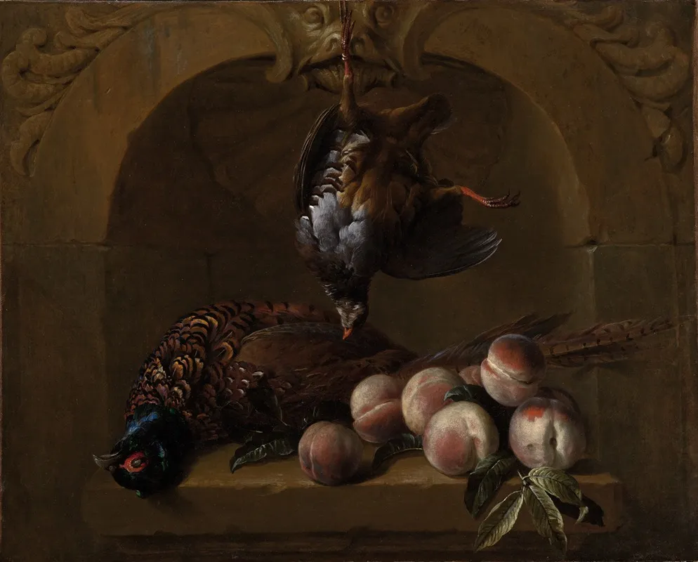 Still Life With Red Legged Partridge Pheasant And Peaches Wall Art by Alexandre François Desportes - High-Resolution Digital Print