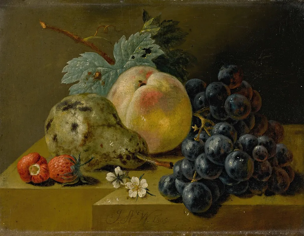 Still Life With Ripening Fruits On A Stone Ledge Wall Art by Johann Amandus Winck - High-Resolution Digital Print