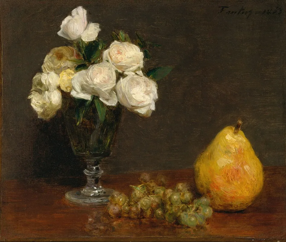 Still Life With Roses And Fruit Wall Art by Henri Fantin-Latour - High-Resolution Digital Print
