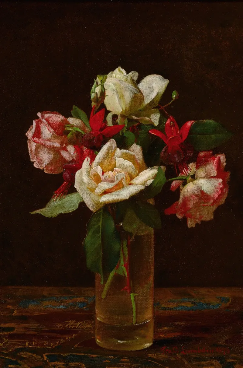 Still Life With Roses And Fuchsia Wall Art by George Cochran Lambdin - High-Resolution Digital Print