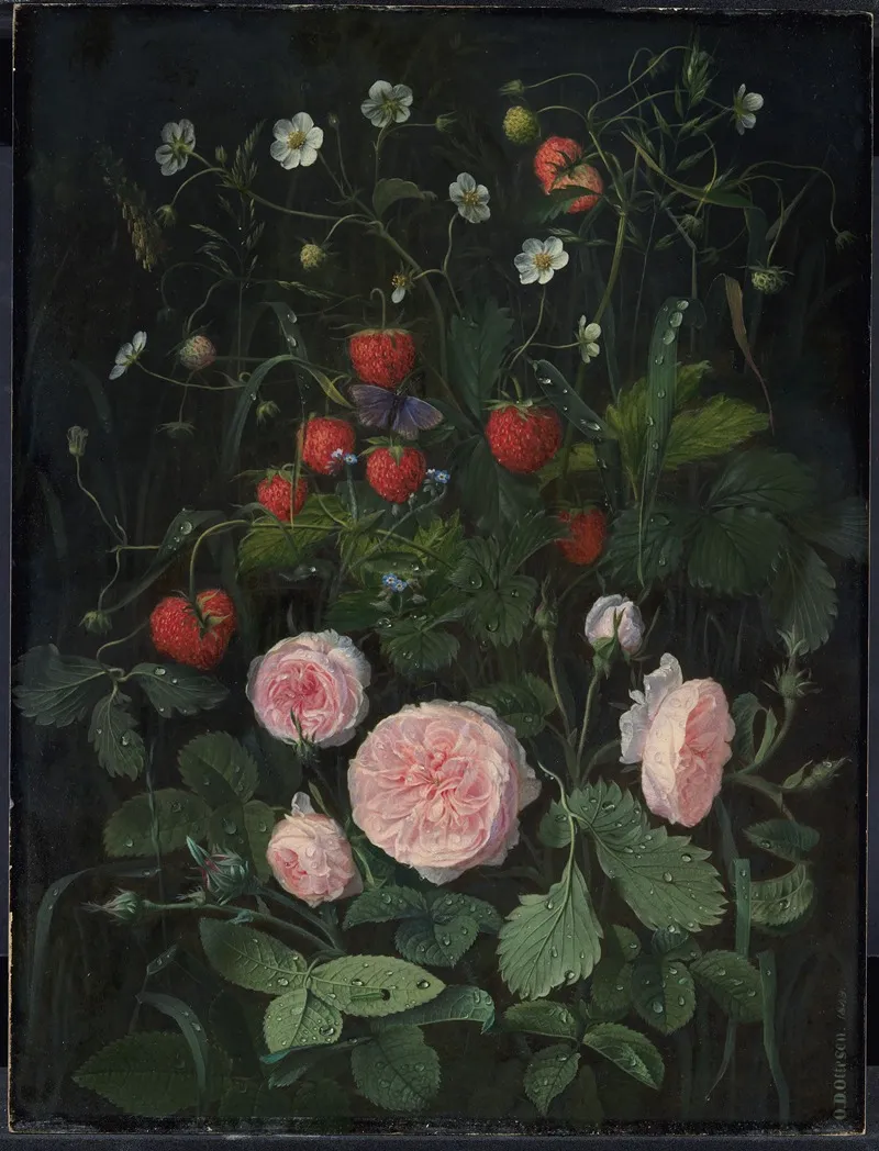 Still Life With Roses And Strawberries 2 Wall Art by Otto Didrik Ottesen - High-Resolution Digital Print