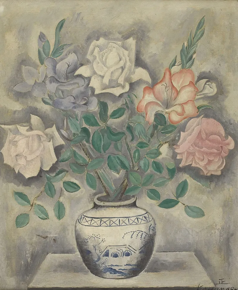 Still Life With Roses In A Delft Jar Wall Art by Sei Koyanagui - High-Resolution Digital Print