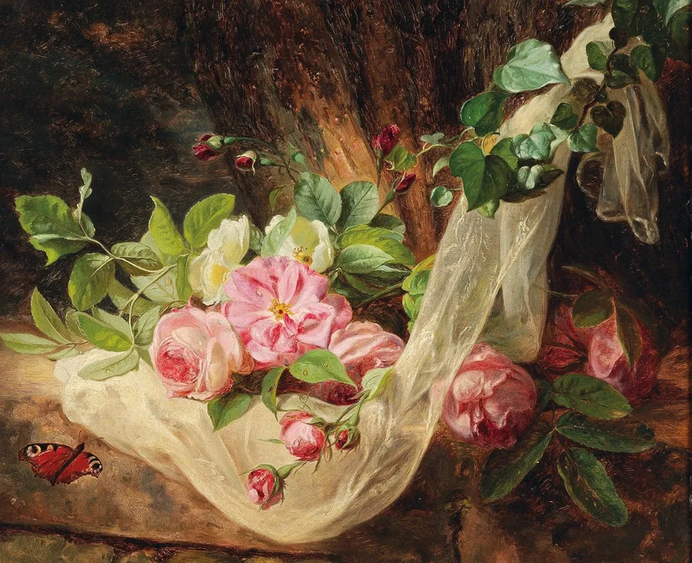 Still Life With Roses On A Forest Floor Wall Art by Andreas Lach - High-Resolution Digital Print