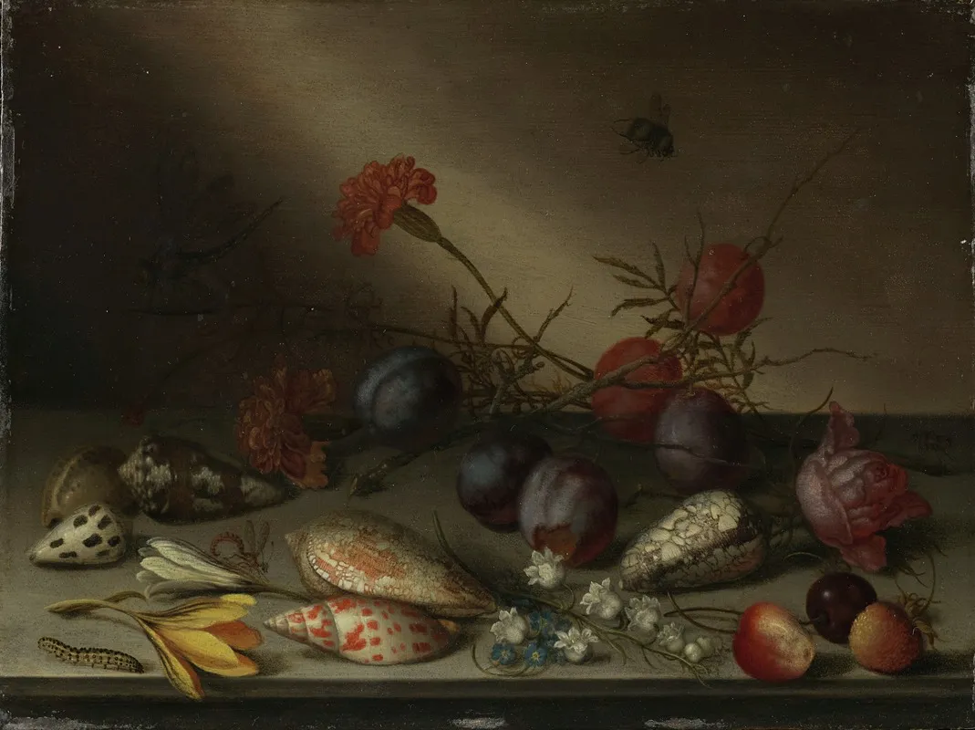 Still Life With Shells Fruit And Flowers Wall Art by Balthasar van der Ast - High-Resolution Digital Print