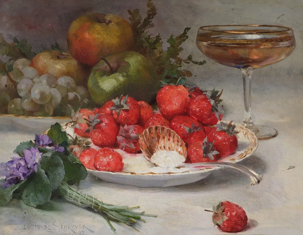 Still Life With Strawberries And Flowers