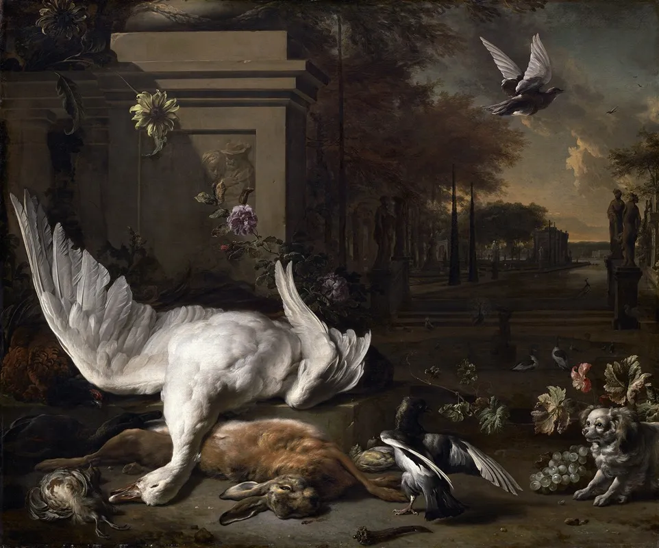 Still Life With Swan And Game Before A Country Estate Wall Art by Jan Weenix - High-Resolution Digital Print