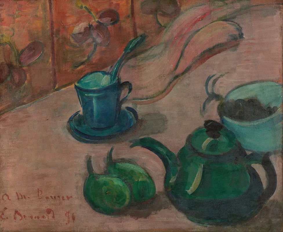 Still Life With Teapot Cup And Fruit Wall Art by Emile Bernard - High-Resolution Digital Print