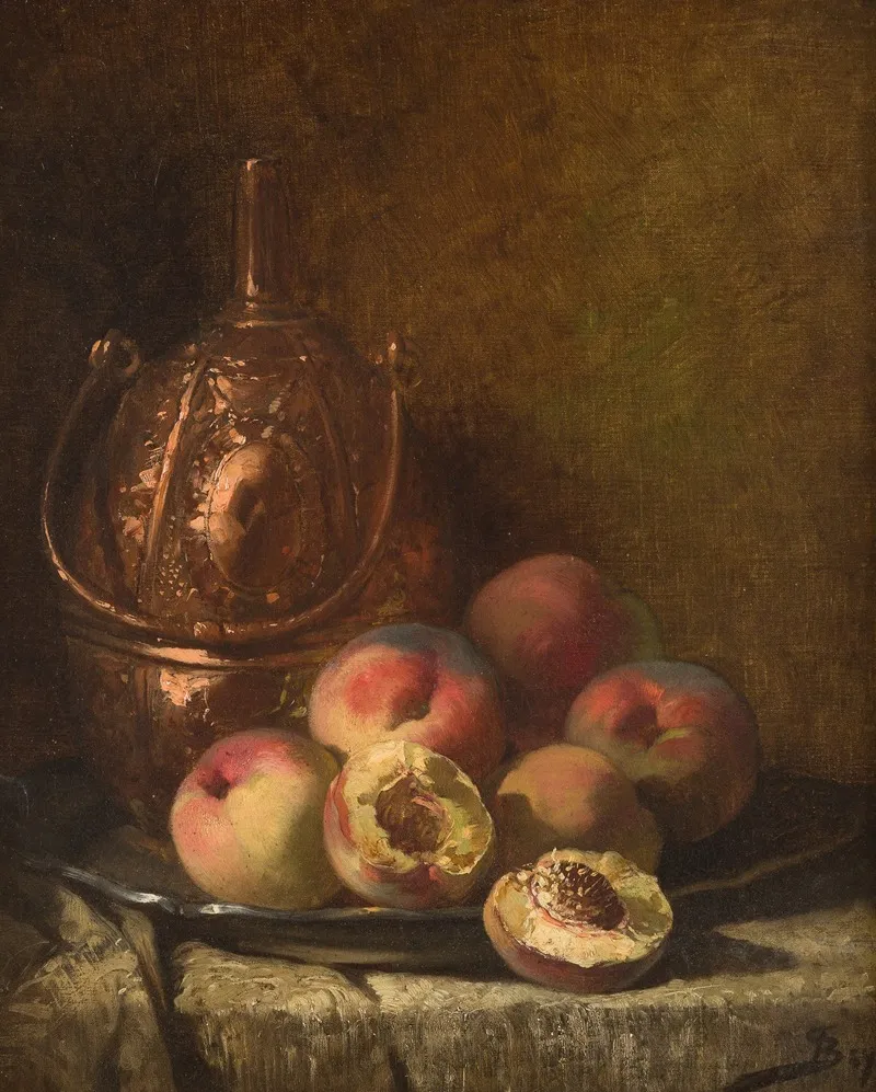 Still Life With Vessel And Peaches