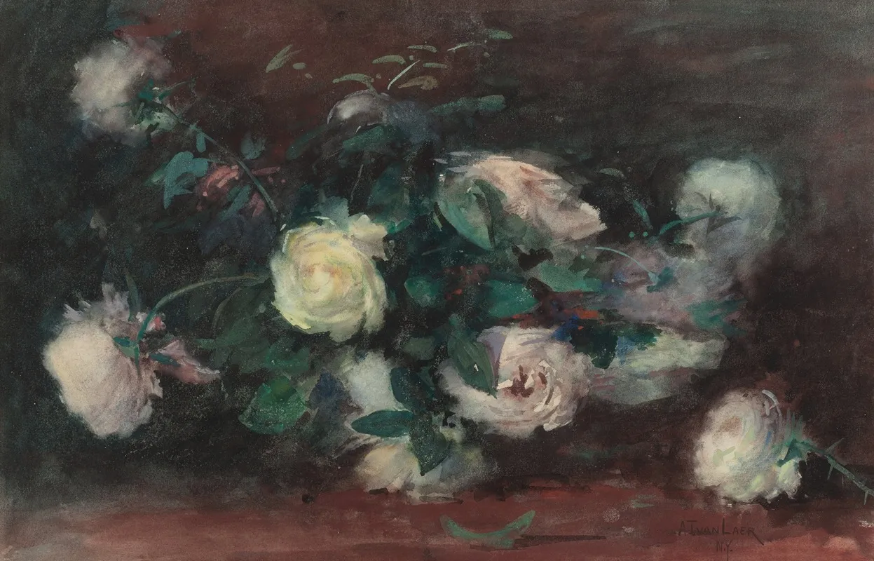 Still Life With White Roses Wall Art by Alexander Theobald Van Laer - High-Resolution Digital Print