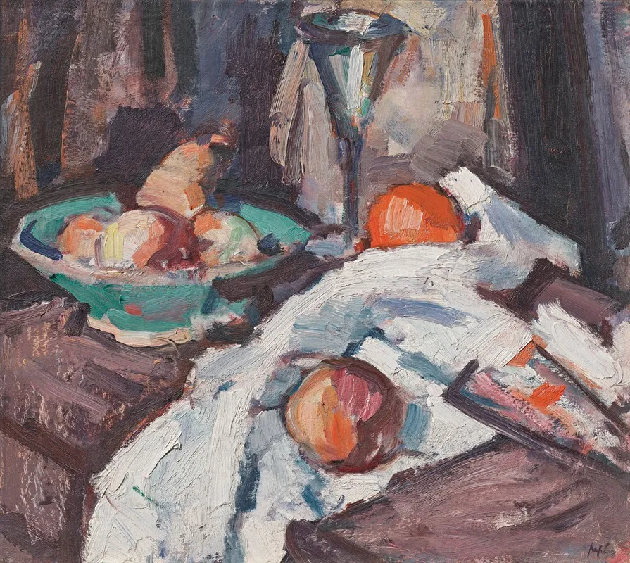 Still Life With Wine Glass And Fruit Wall Art by Samuel John Peploe - High-Resolution Digital Print