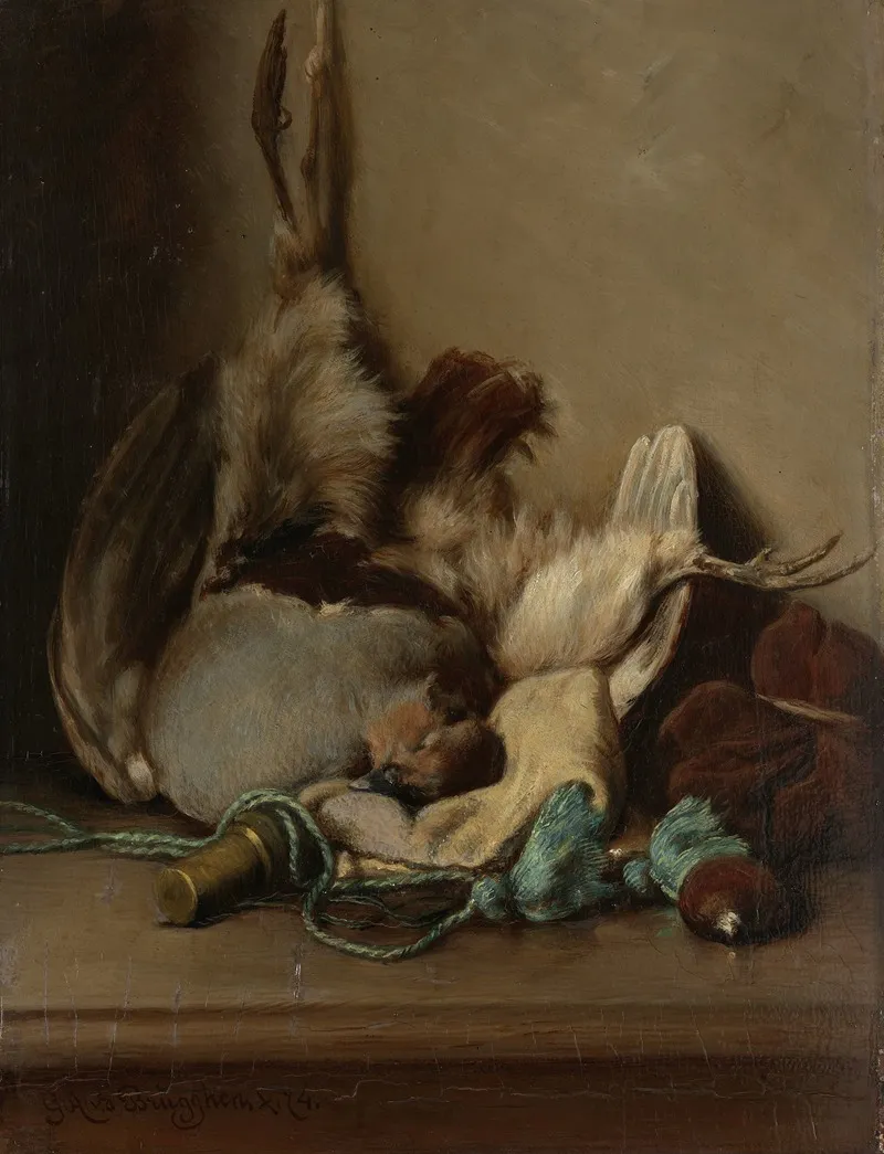 Still Life With Wood Pigeon And Powder Horn Wall Art by Guillaume Anne van der Brugghen - High-Resolution Digital Print