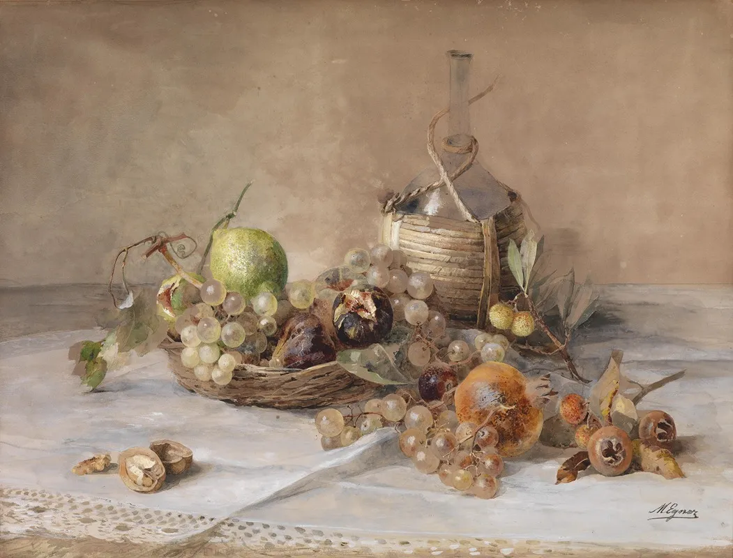 Stilleben Mit Obst Und Chiantiflasche Wall Art by Marie Egner - High-Resolution Digital Print