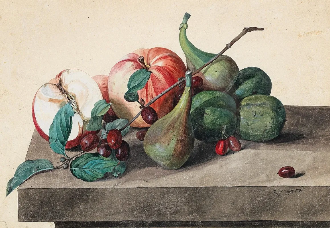 Stillleben Mit Apfeln Feigen Und Cornelkirsche Wall Art by Leopold Zinnögger - High-Resolution Digital Print