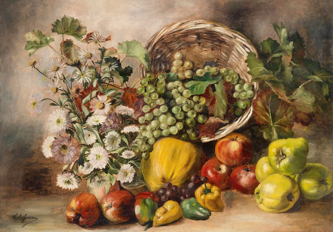 Stillleben Mit Astern Und Obstkorb Wall Art by Carl Massmann - High-Resolution Digital Print