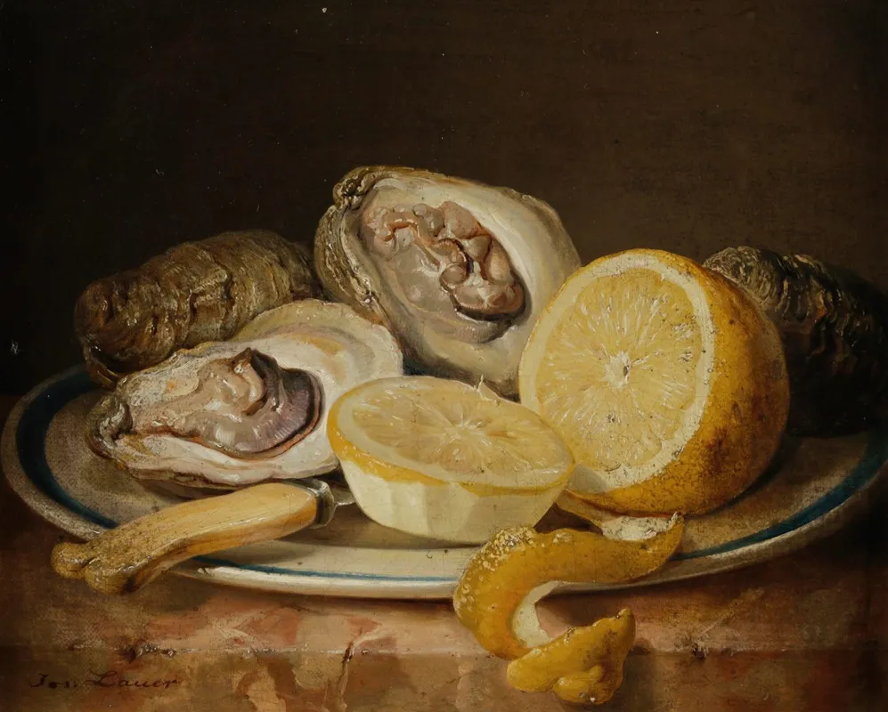 Stillleben Mit Austern Und Zitrone Wall Art by Josef Lauer - High-Resolution Digital Print