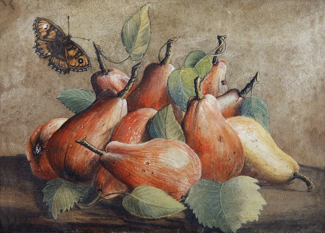 Stillleben Mit Birnen Und Einem Schmetterling Wall Art by Giovanna Garzoni - High-Resolution Digital Print