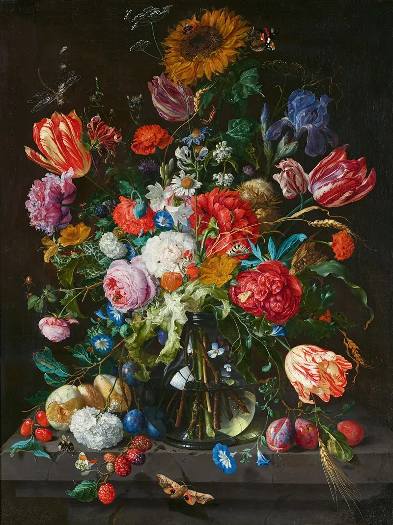 Stillleben Mit Blumen Und Fruchten Auf Einer Steinkonsole Wall Art by Jan Davidsz de Heem - High-Resolution Digital Print