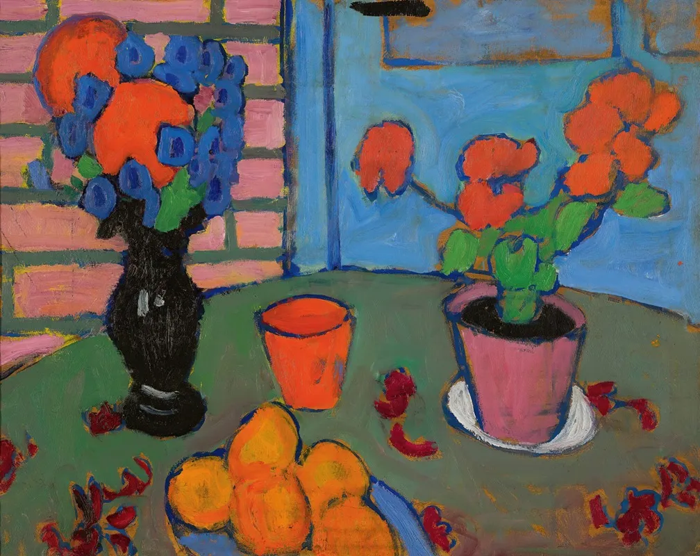 Stillleben Mit Blumen Und Orangen Still Life With Flowers And Oranges Wall Art by Alexej von Jawlensky - High-Resolution Digital Print