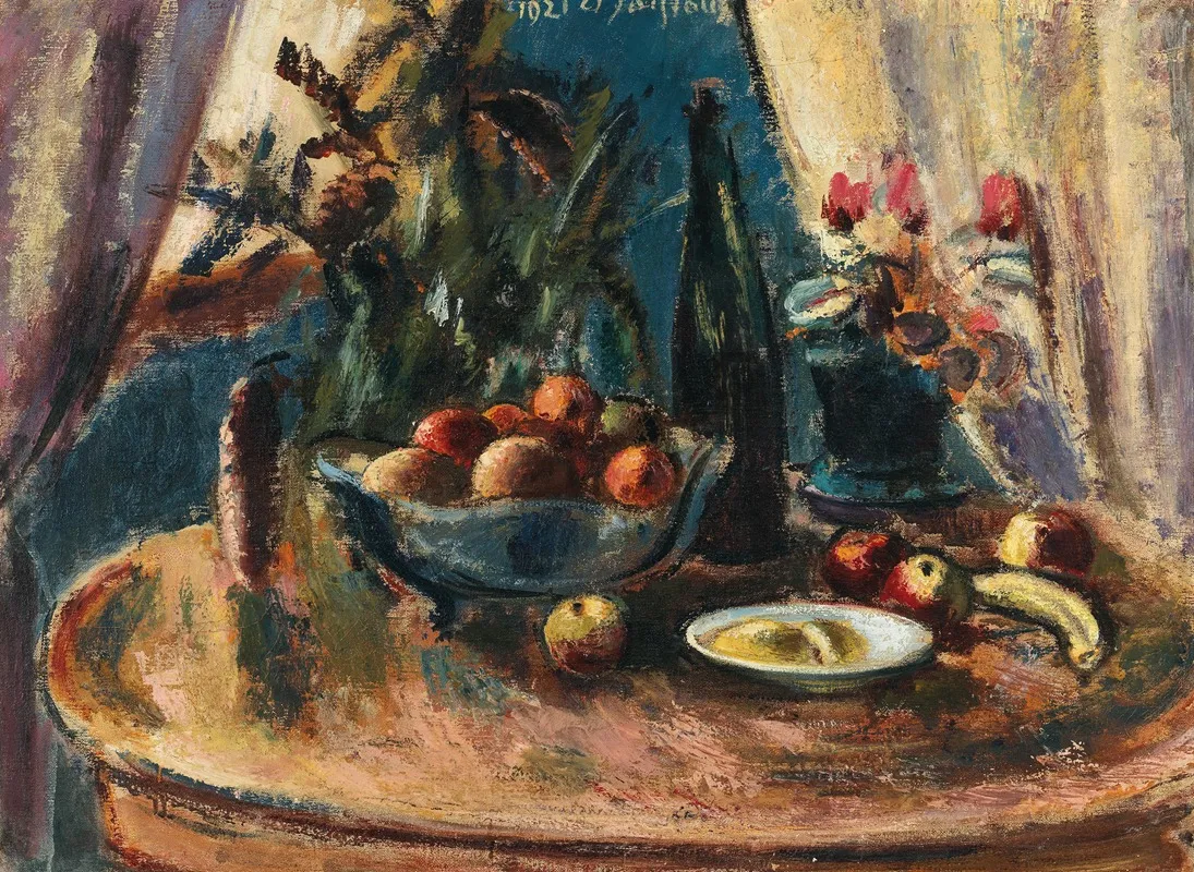 Stillleben Mit Fruchten Und Weinflasche