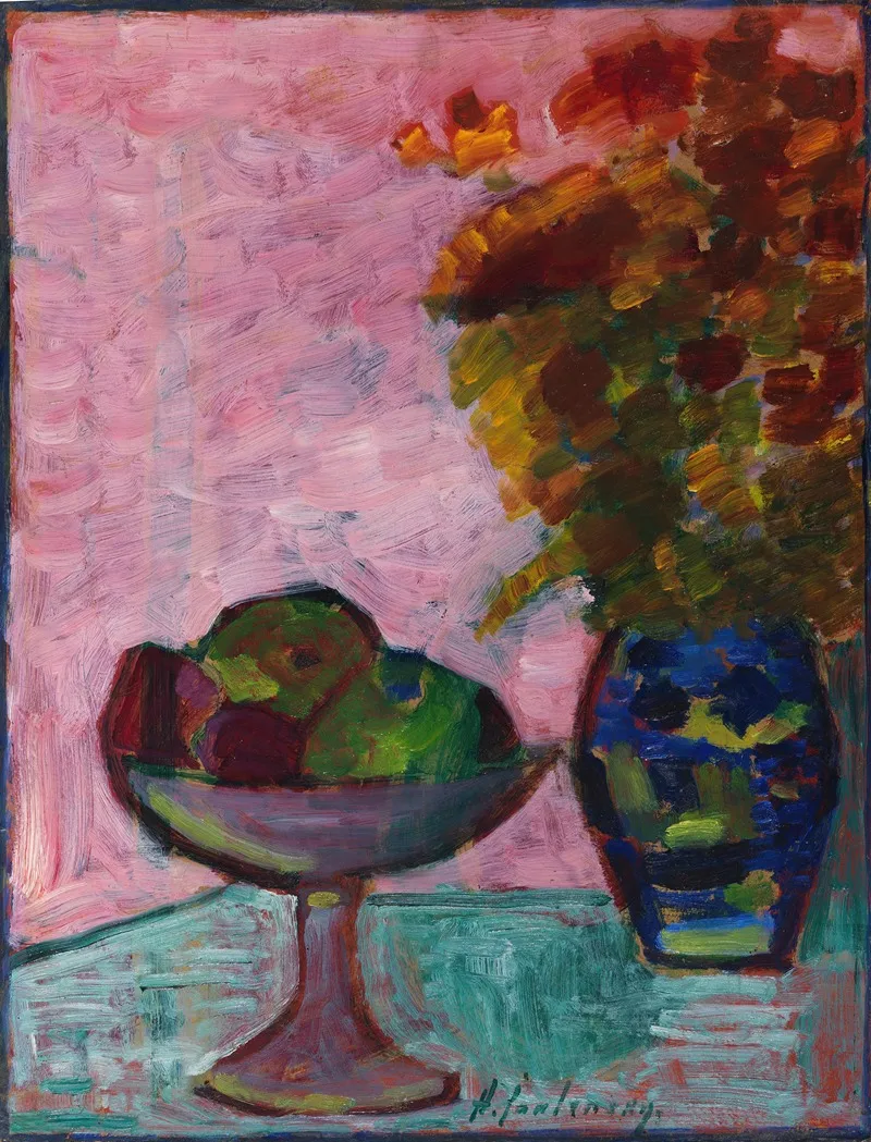 Stillleben Mit Fruchtschale Und Blumenvase Wall Art by Alexej von Jawlensky - High-Resolution Digital Print