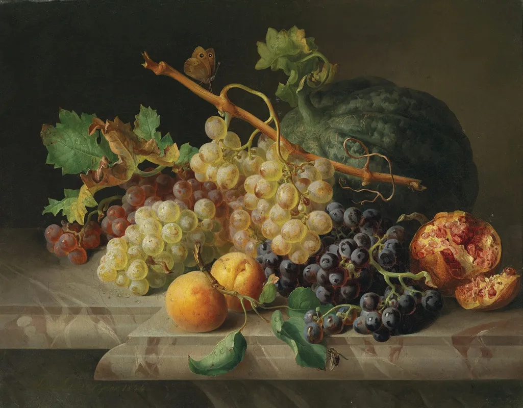 Stillleben Mit Granatapfel Weintrauben Und Melone Wall Art by Josef Lauer - High-Resolution Digital Print