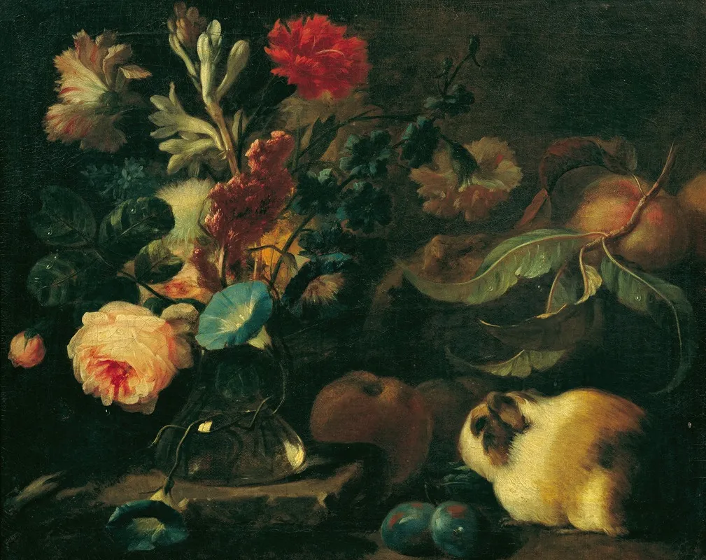Stillleben Mit Meerschweinchen Blumen Und Fruchten Wall Art by Franz Werner von Tamm - High-Resolution Digital Print