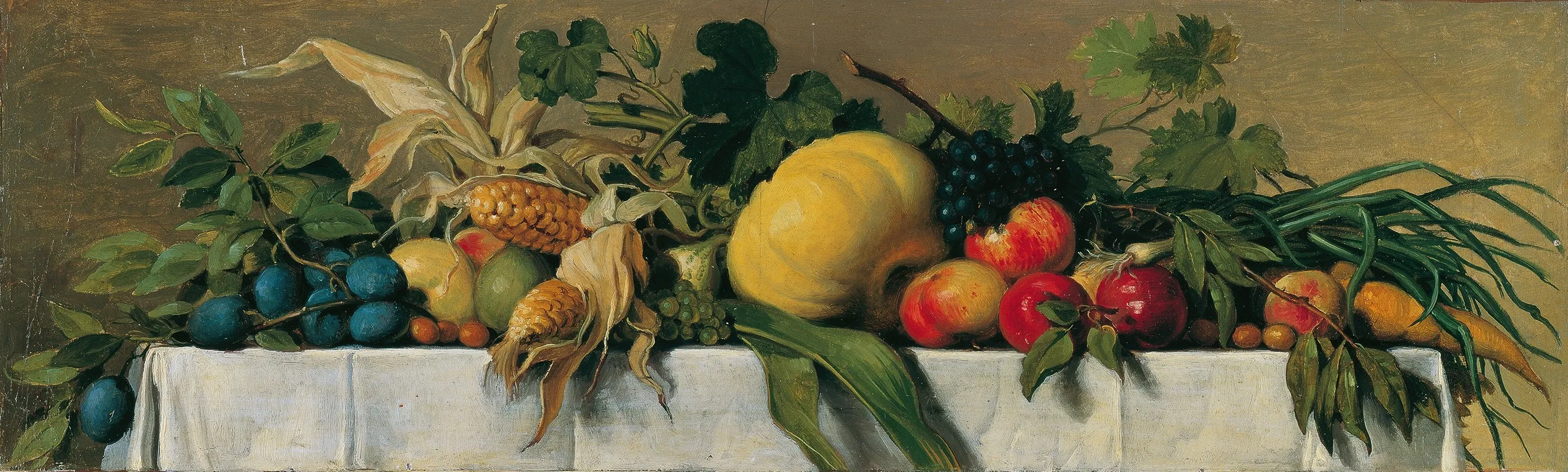 Stillleben Mit Obst Und Gemuse Auf Weisem Tischtuch