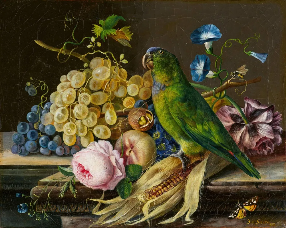 Stillleben Mit Papagei Wall Art by Josef Schuster - High-Resolution Digital Print