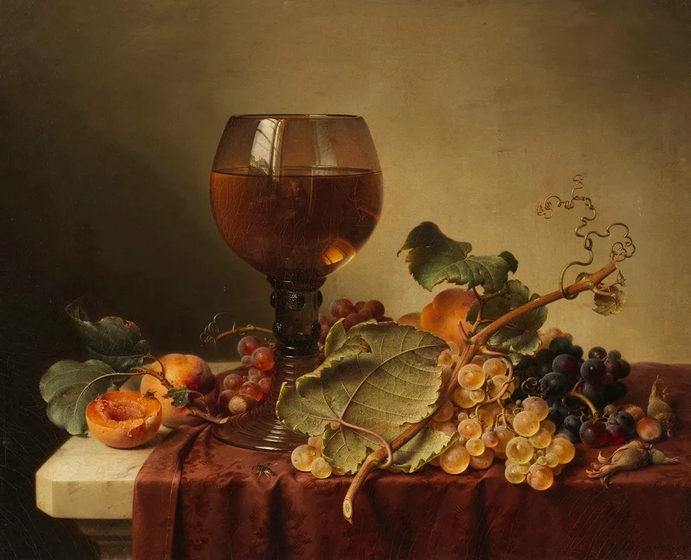 Stillleben Mit Selbstportrait Im Weinglas Und Fruchten Wall Art by Johann Wilhelm Preyer - High-Resolution Digital Print