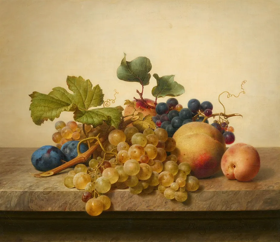 Stillleben Mit Trauben Pflaumen Und Pfirsichen Wall Art by Johann Wilhelm Preyer - High-Resolution Digital Print