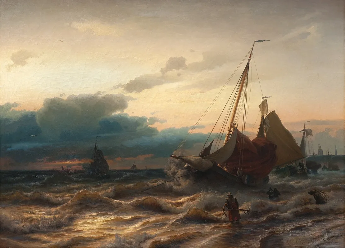 Storm Off The Dutch Coast Scene From Scheveningen Wall Art by Albert Berg - High-Resolution Digital Print