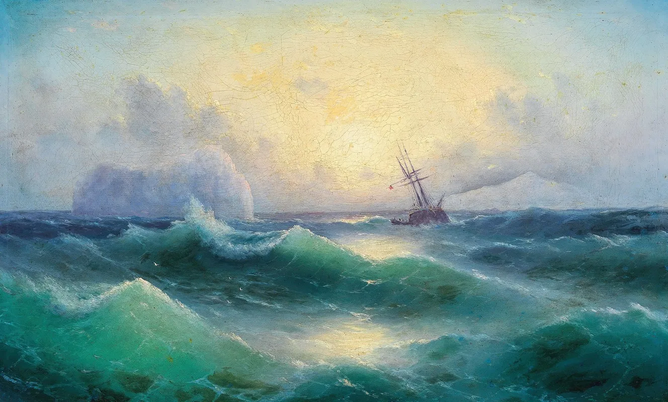 Stormy Sea With An Iceberg Wall Art by Grigori Ivanovitch Kapustin - High-Resolution Digital Print