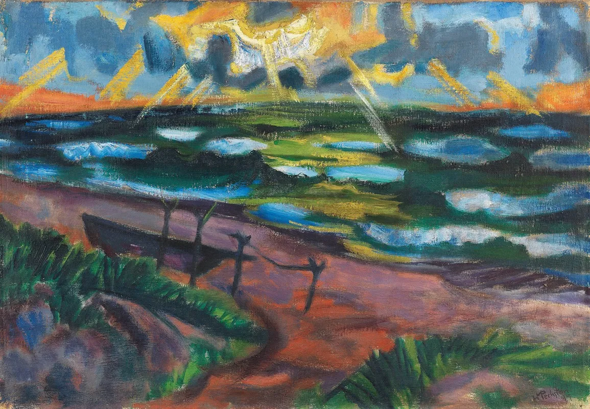 Stormy Weather On The Baltic Sea Sunlit Waves Wall Art by Hermann Max Pechstein - High-Resolution Digital Print