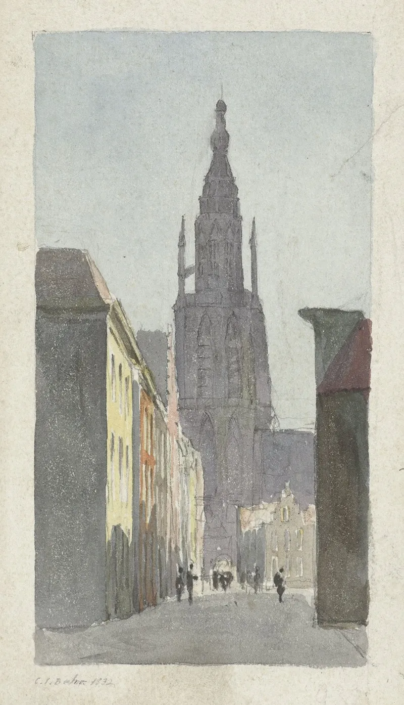 Straatgezicht Met Doorkijk Op De Grote Kerk Te Breda Wall Art by Carel Jacobus Behr - High-Resolution Digital Print