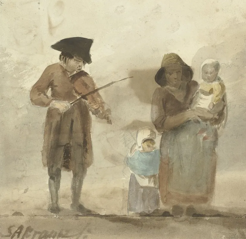 Straatmuzikant Met Vrouw En Kinderen