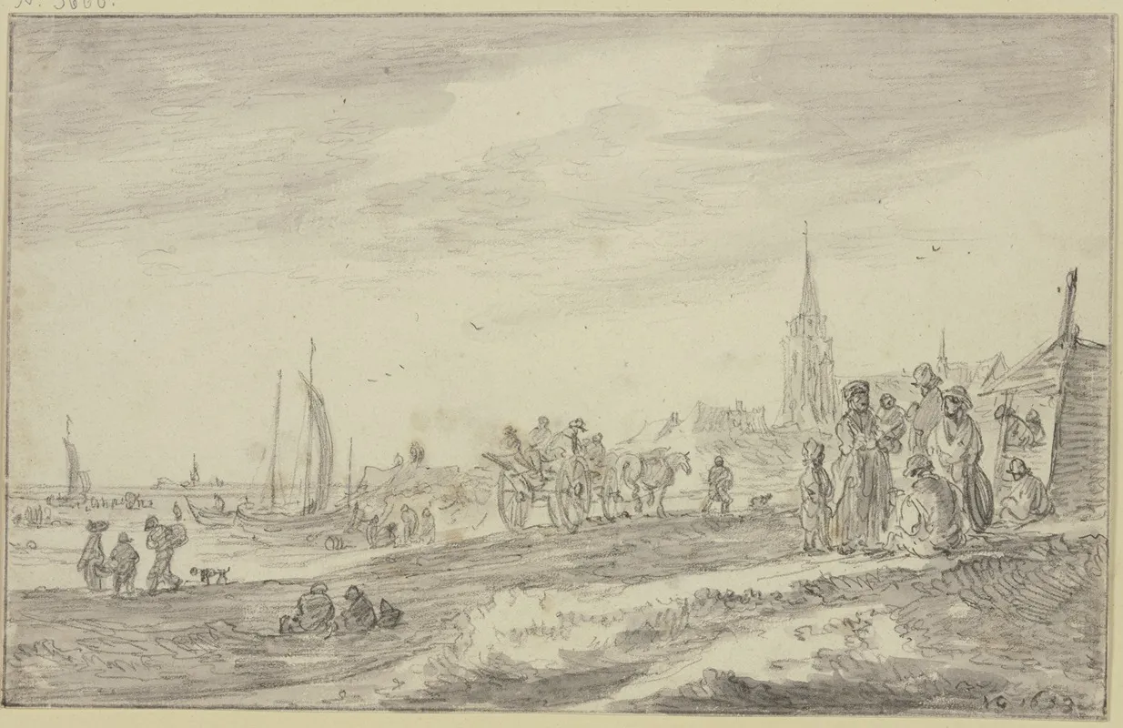 Strand Mit Einem Wagen Und Vielen Figuren