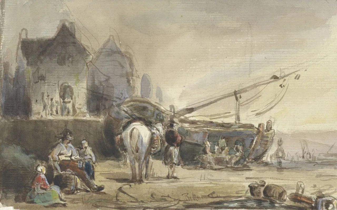 Strandgezicht Met Boten En Vissers