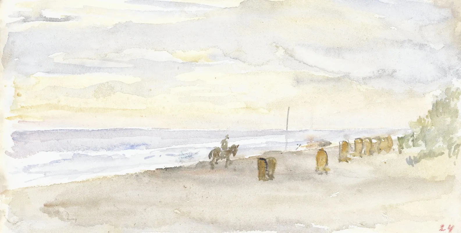 Strandgezicht Met Ruiter En Badstoelen
