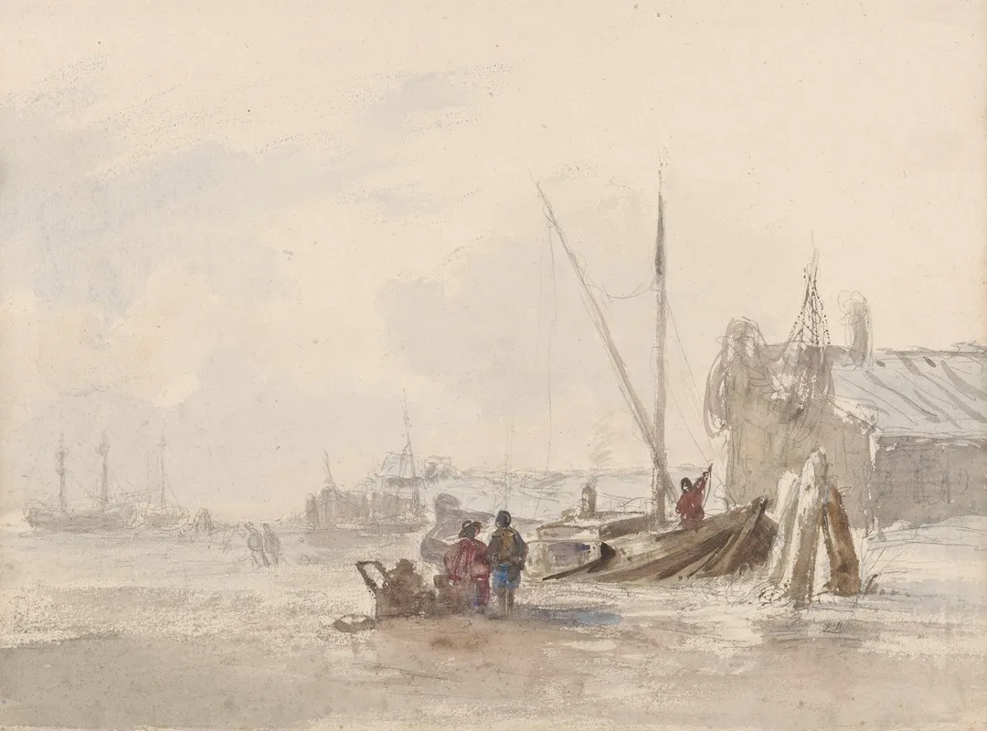 Strandgezicht Met Vissers Bij Een Boot Op De Voorgrond Wall Art by Louis Meijer - High-Resolution Digital Print