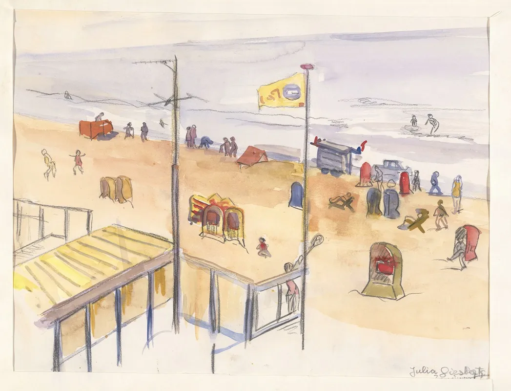 Strandleven Te Zandvoort Op Het Strand Rieten Strandstoelen En Een Haringkar Wall Art by Julia Giesberts - High-Resolution Digital Print