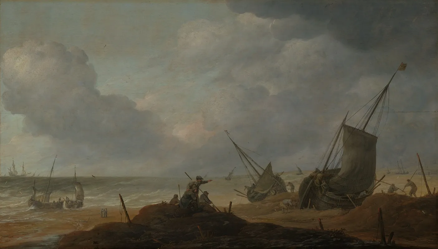 Strandszene Mit Blick Auf Ein Bewegtes Meer Mit Zahlreichen Schiffen Wall Art by Pieter Mulier the Elder - High-Resolution Digital Print