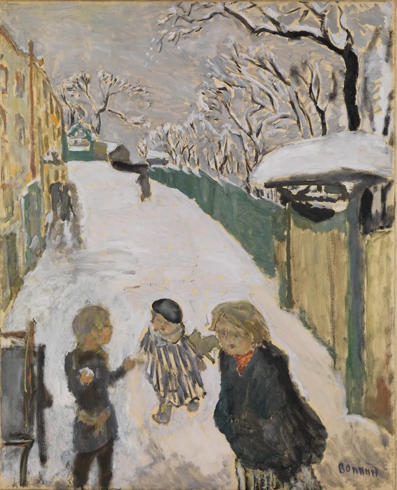 Strase Im Schnee Mit Spielenden Kindern