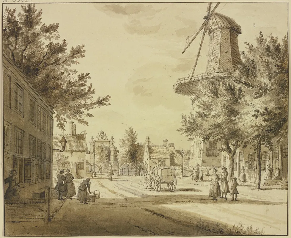 Strasenansicht Bei Einem Stadttor Rechts Eine Windmuhle Wall Art by Paulus Constantijn la Fargue - High-Resolution Digital Print
