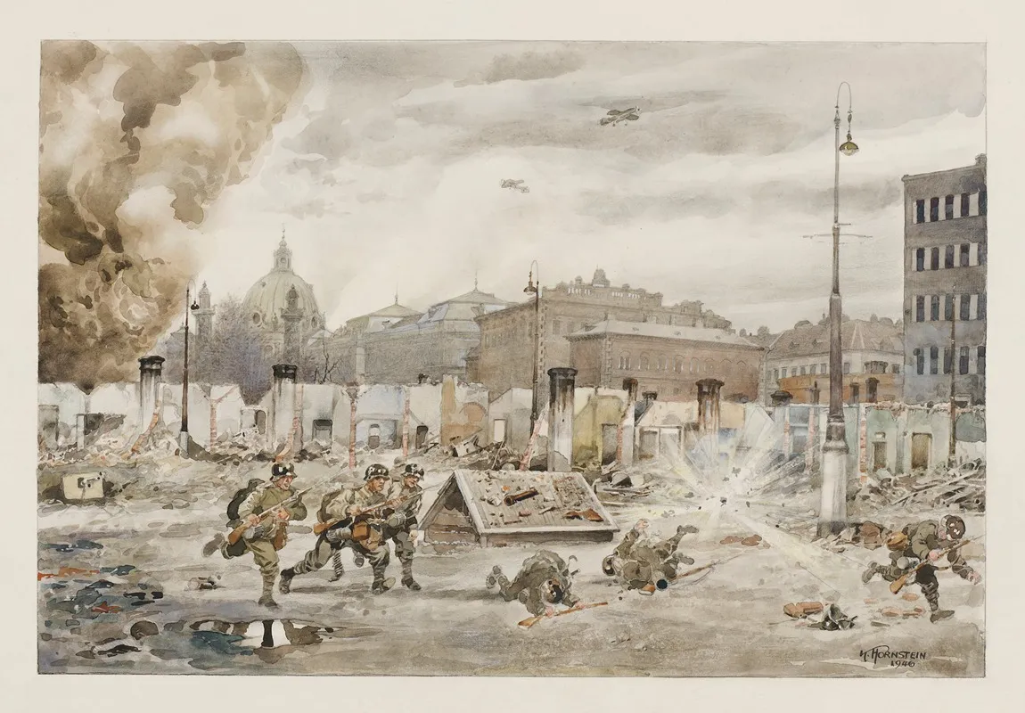 Strasenkampf Am 7 April 1945 Vor Den Zerstorten Naschmarktbuden Wall Art by Karl Hornstein - High-Resolution Digital Print
