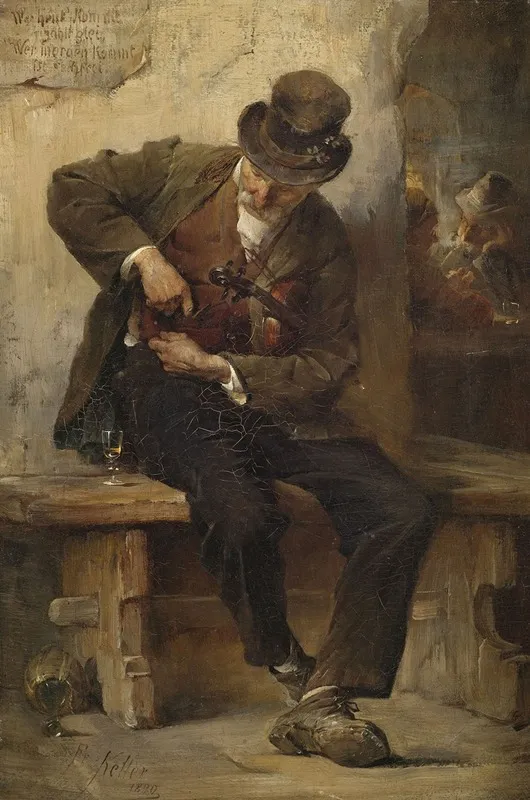 Strasenmusikant Vor Einem Wirtshaus